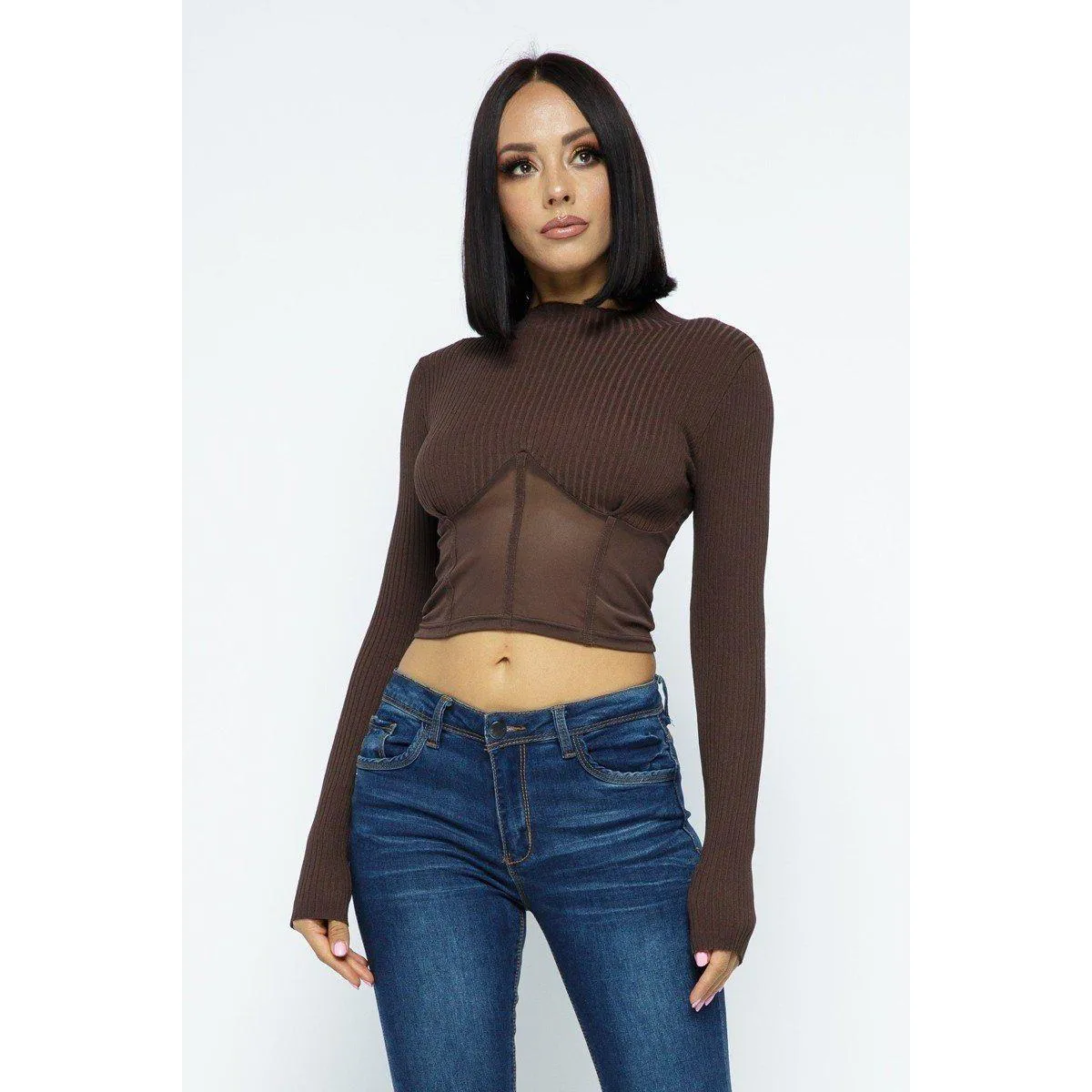 Knit Crop Top With Bottom Mesh