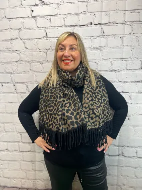 Leopard Print Fringed Scarf