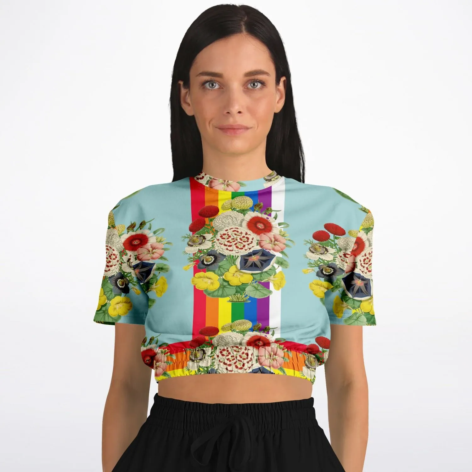 Life in Technicolor Short Sleeve Cropped Eco-Poly Sweater