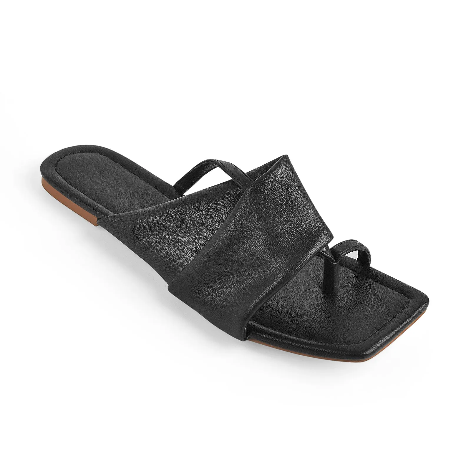 Matte Black Band Flat Sandals Mules