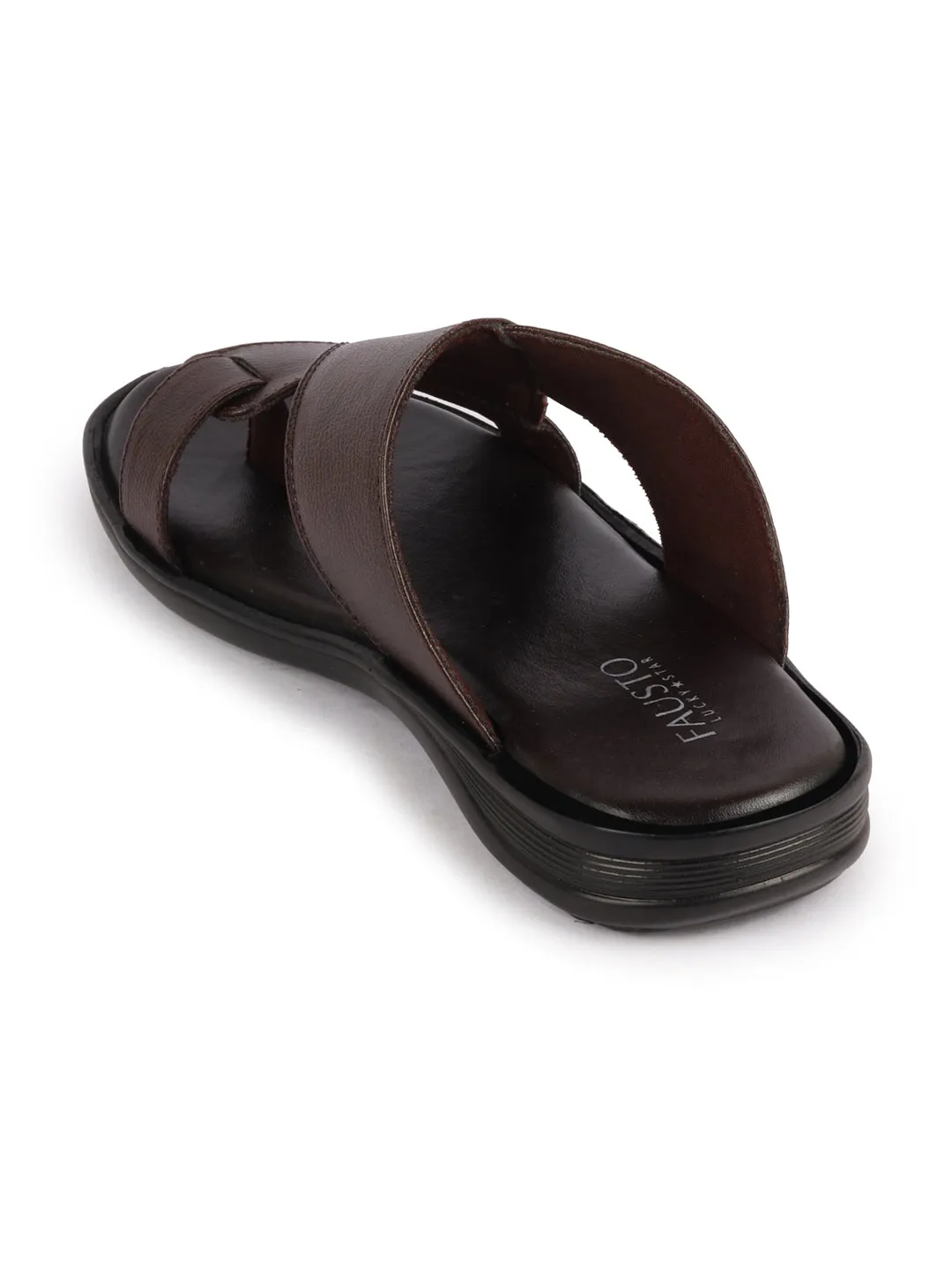 Men Brown Daily Indoor Outdoor Multi Strap Toe Ring Slip On Slipper