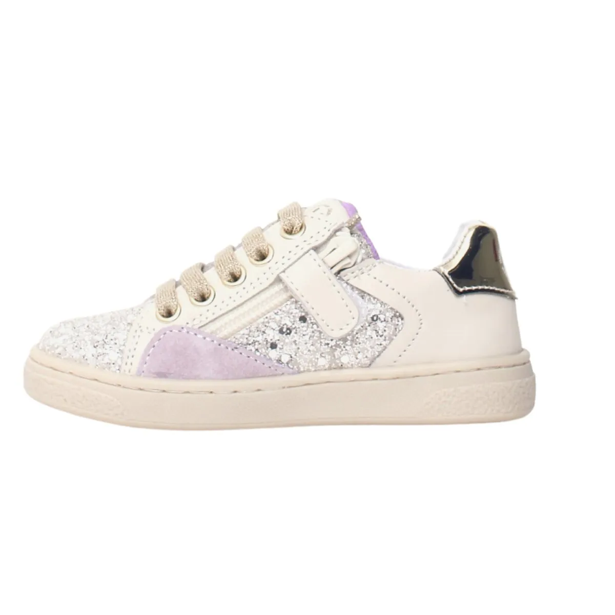 Naturino Girl's (Sizes 33-35) White Leather/Glitter Side Zip