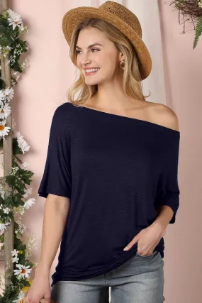 Navy Babe Off The Shoulder Top