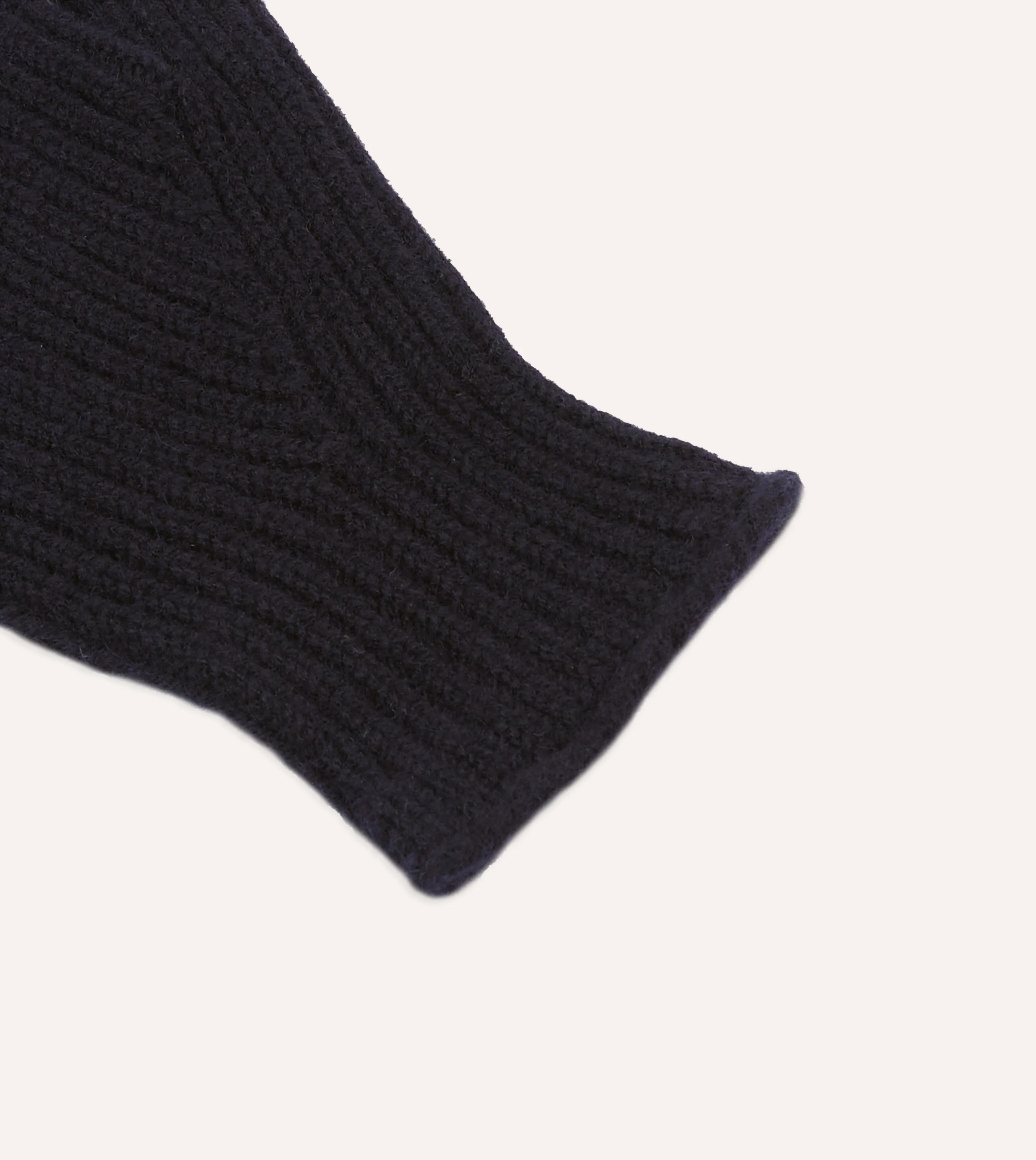 Navy Lambswool Ribbed Knitted Gloves