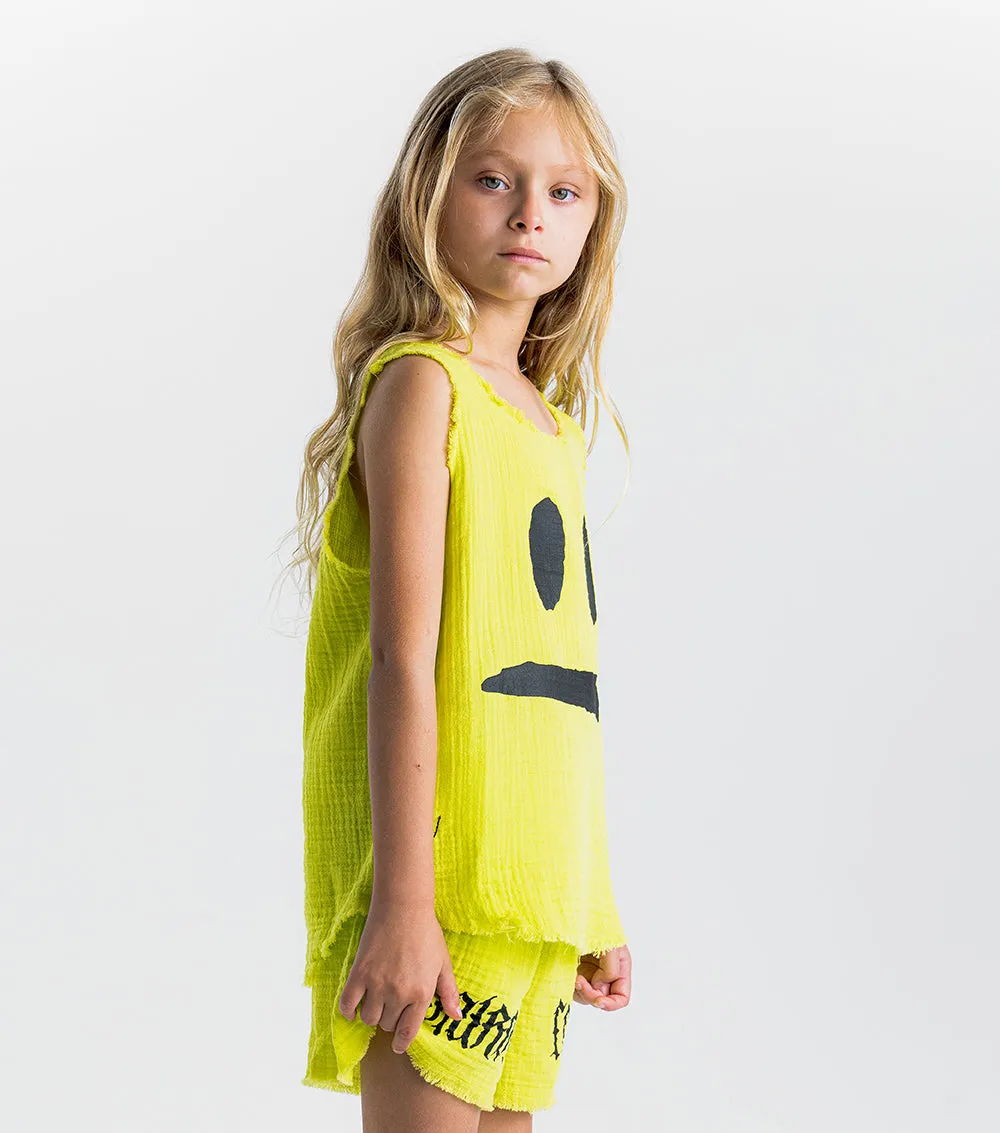 NUNUNU SS24 SMIRK MUSLIN TANK TOP in Hot Lime