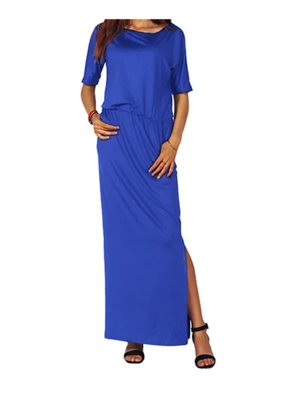 Off Shoulder Casual Side Split Long Maxi Dress