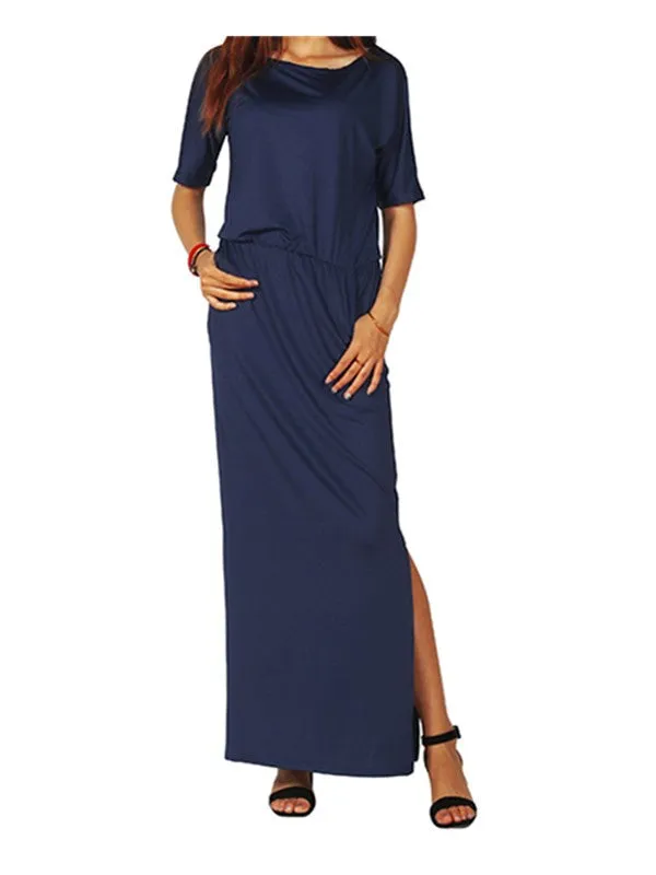 Off Shoulder Casual Side Split Long Maxi Dress