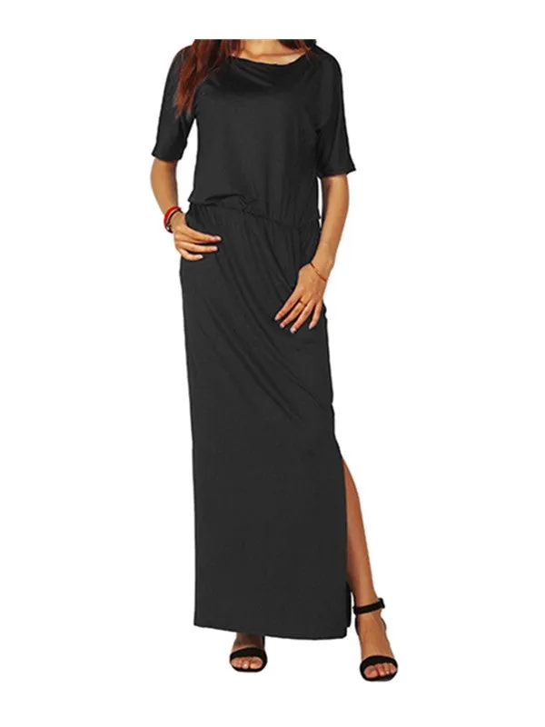 Off Shoulder Casual Side Split Long Maxi Dress