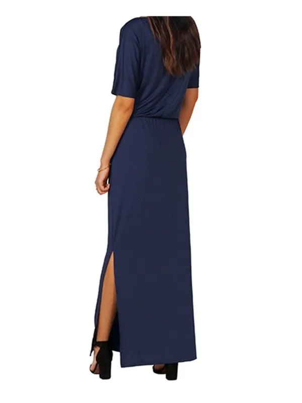 Off Shoulder Casual Side Split Long Maxi Dress