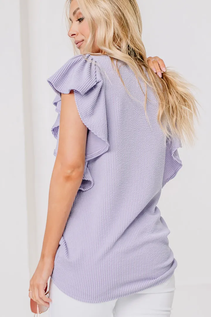 Off The Top Ribbed Flutter Sleeve Top