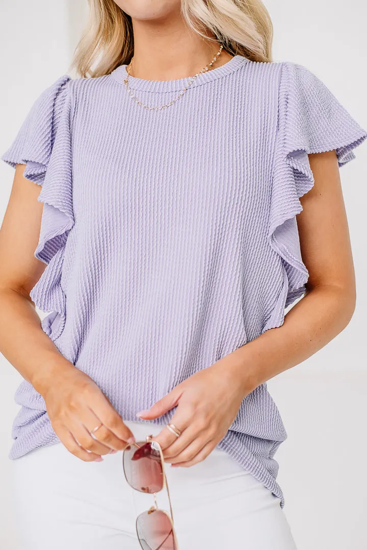 Off The Top Ribbed Flutter Sleeve Top