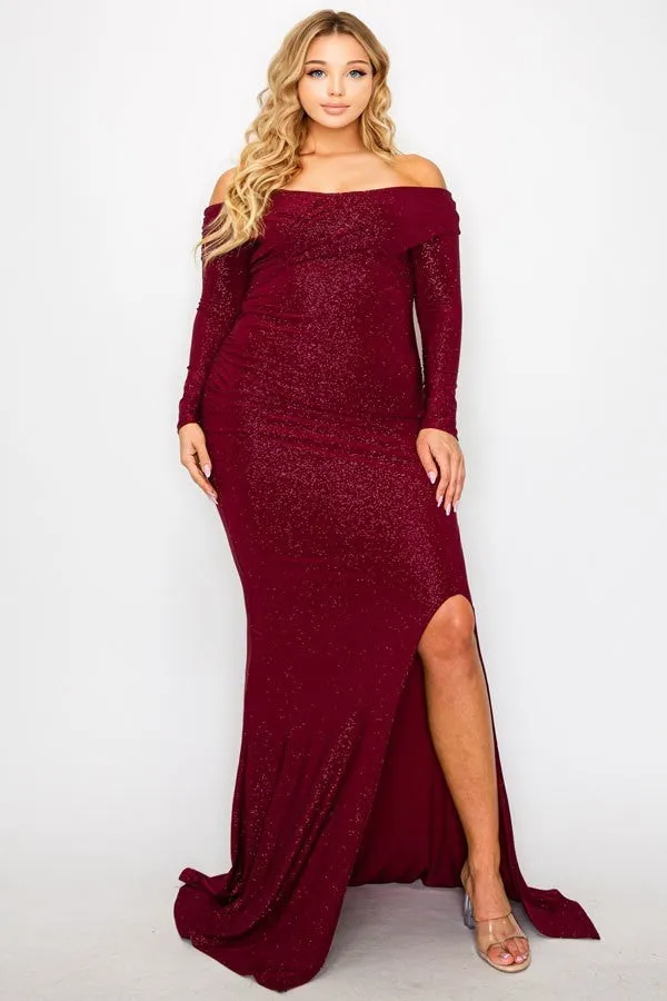 Plus Long Sleeve Off Shoulder Night Party Maxi Dress