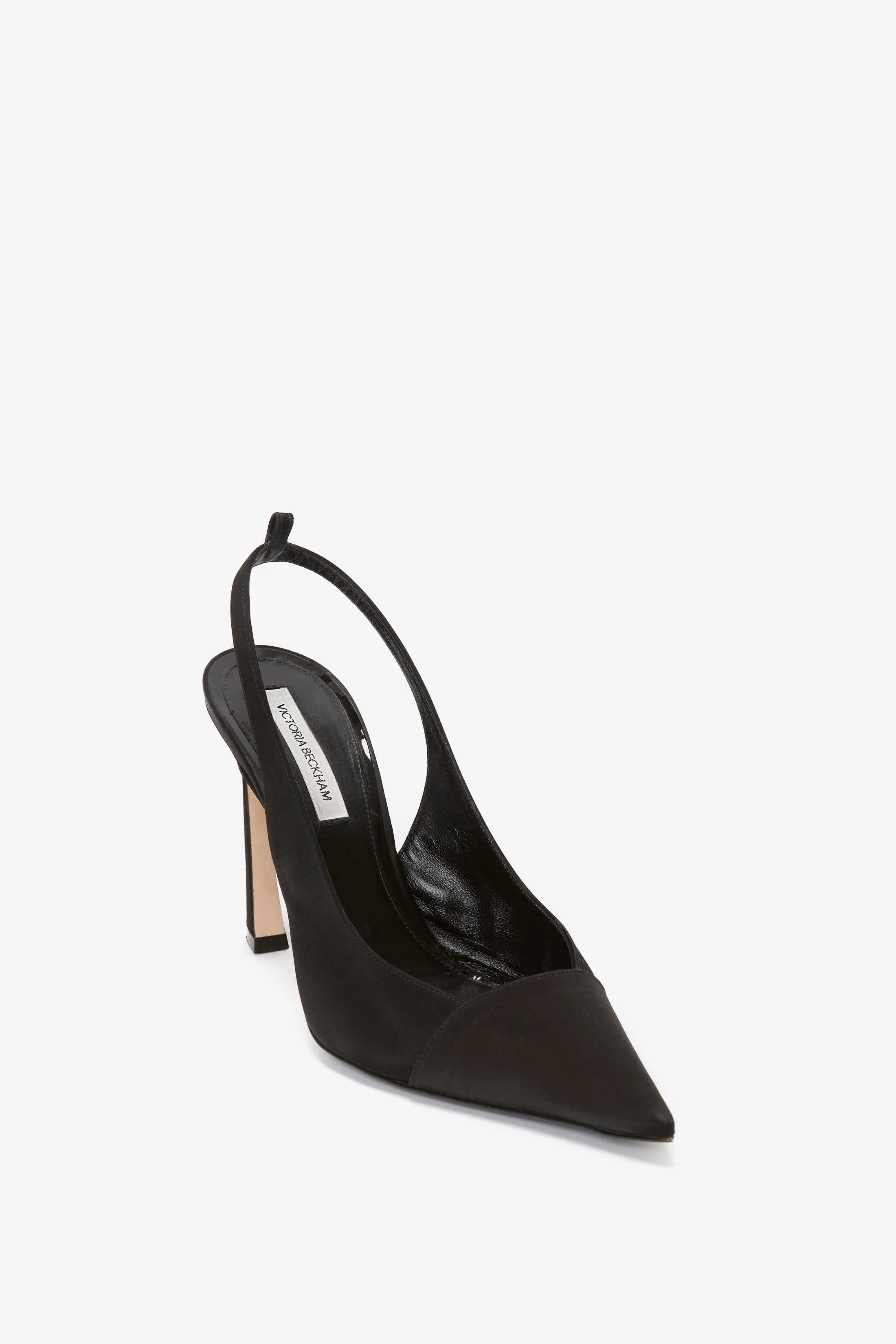 Pointy Toe Satin Sling Back Pump In Black