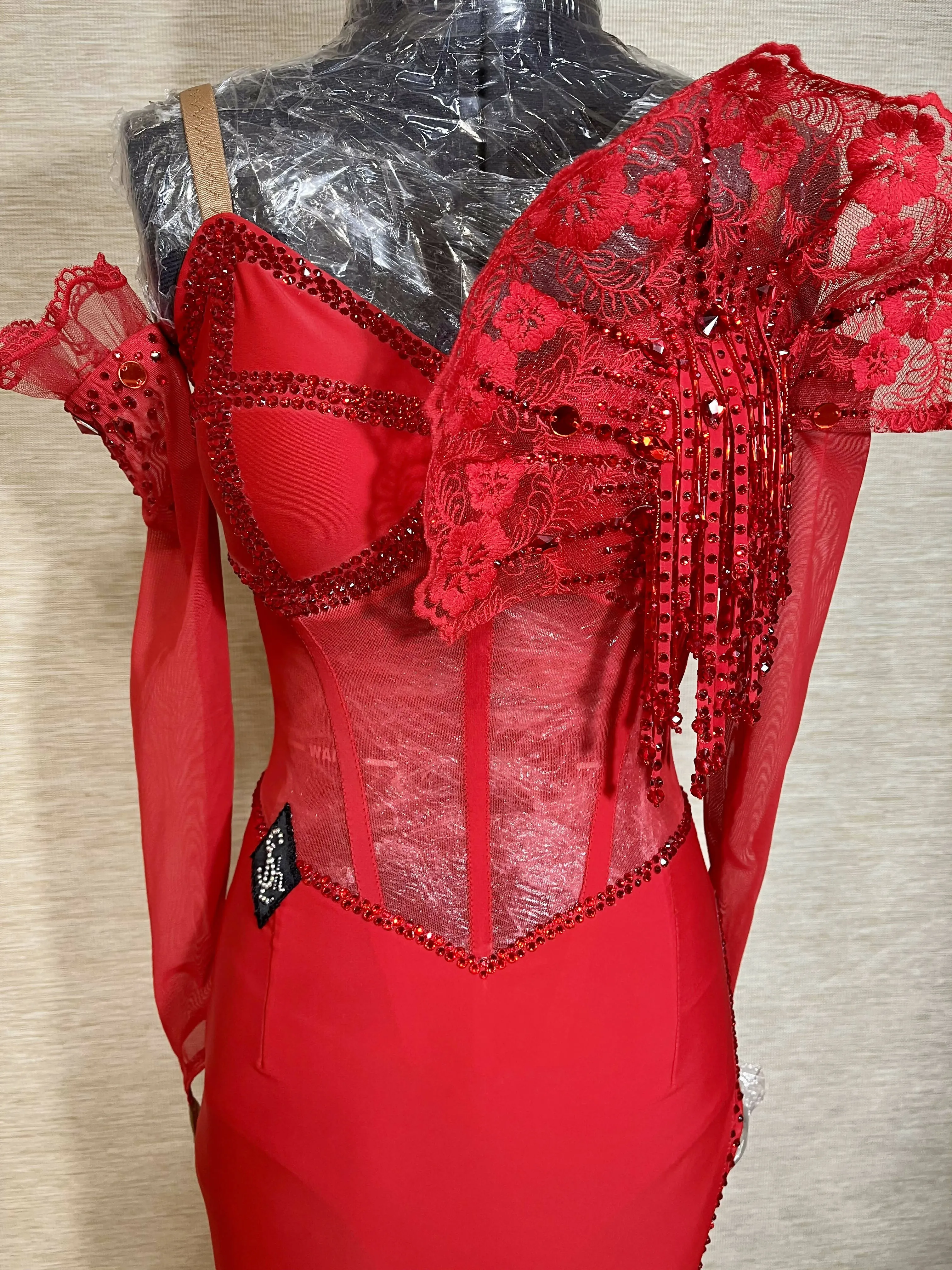 Red Delight Latin Dress with Lace