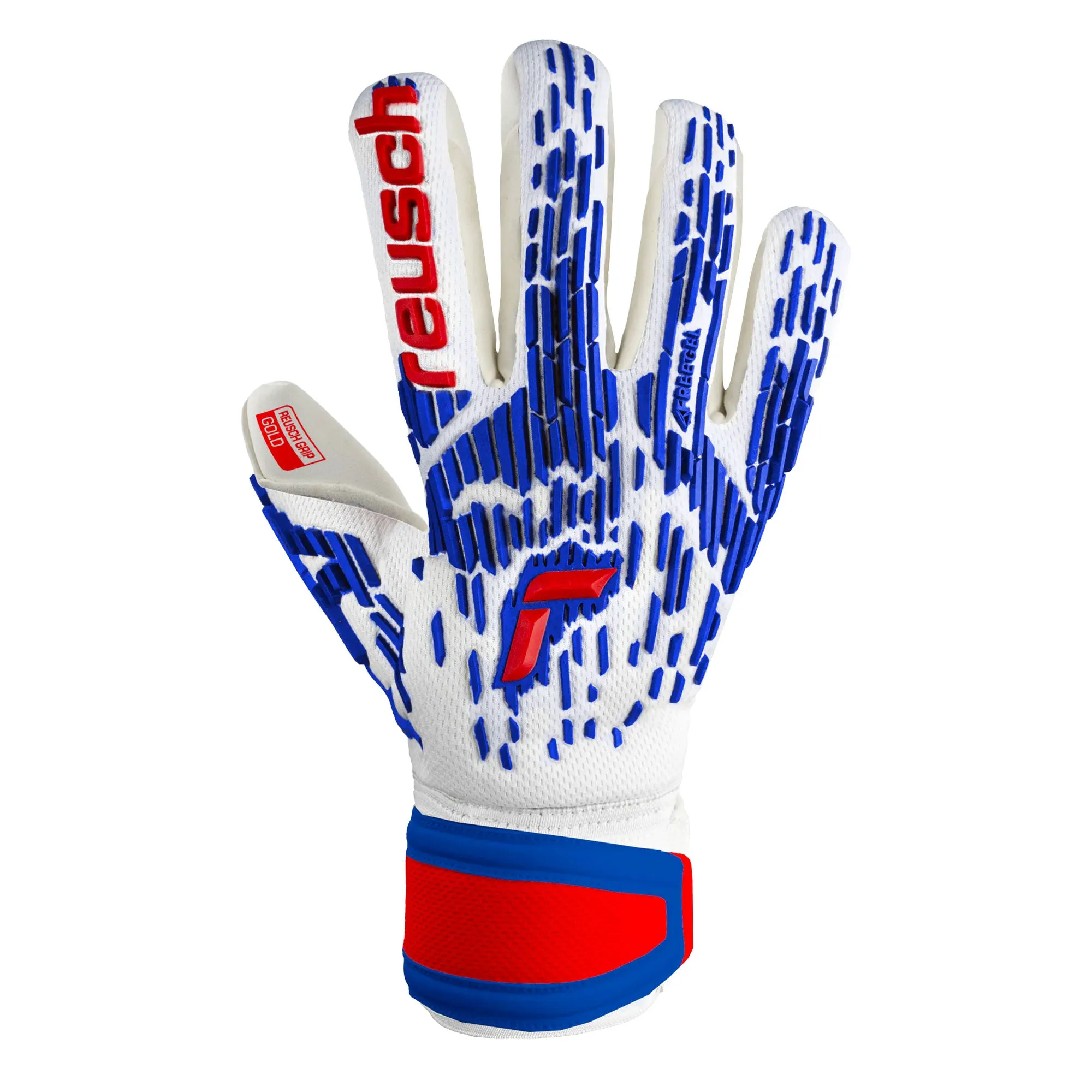 Reusch Men's Attrakt Freegel Gold Sleek Fingersave Goalkeeper Gloves White/Blue