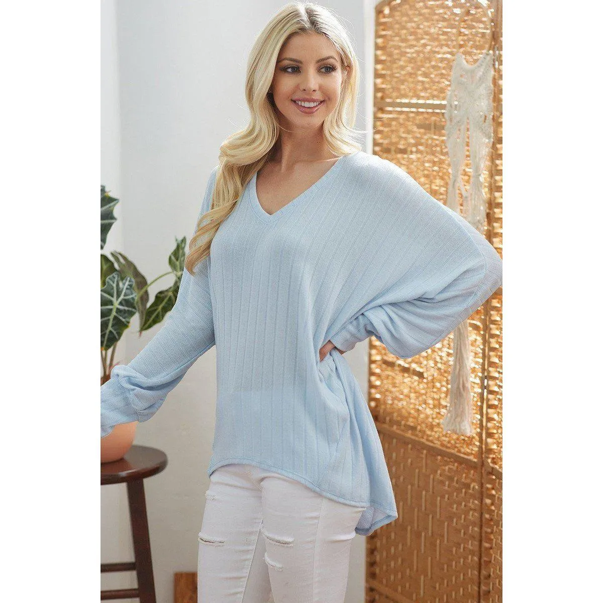 Ribbed V Neck Longsleeve Top