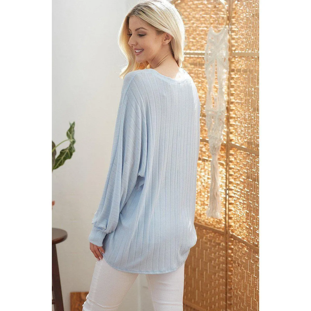 Ribbed V Neck Longsleeve Top