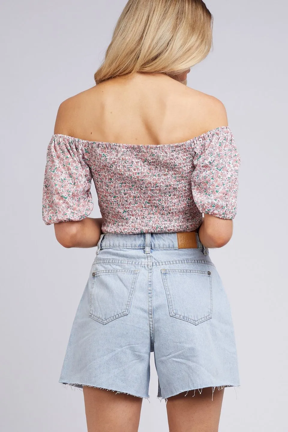 Rosa Purple Print Puff Sleeve Crop Top