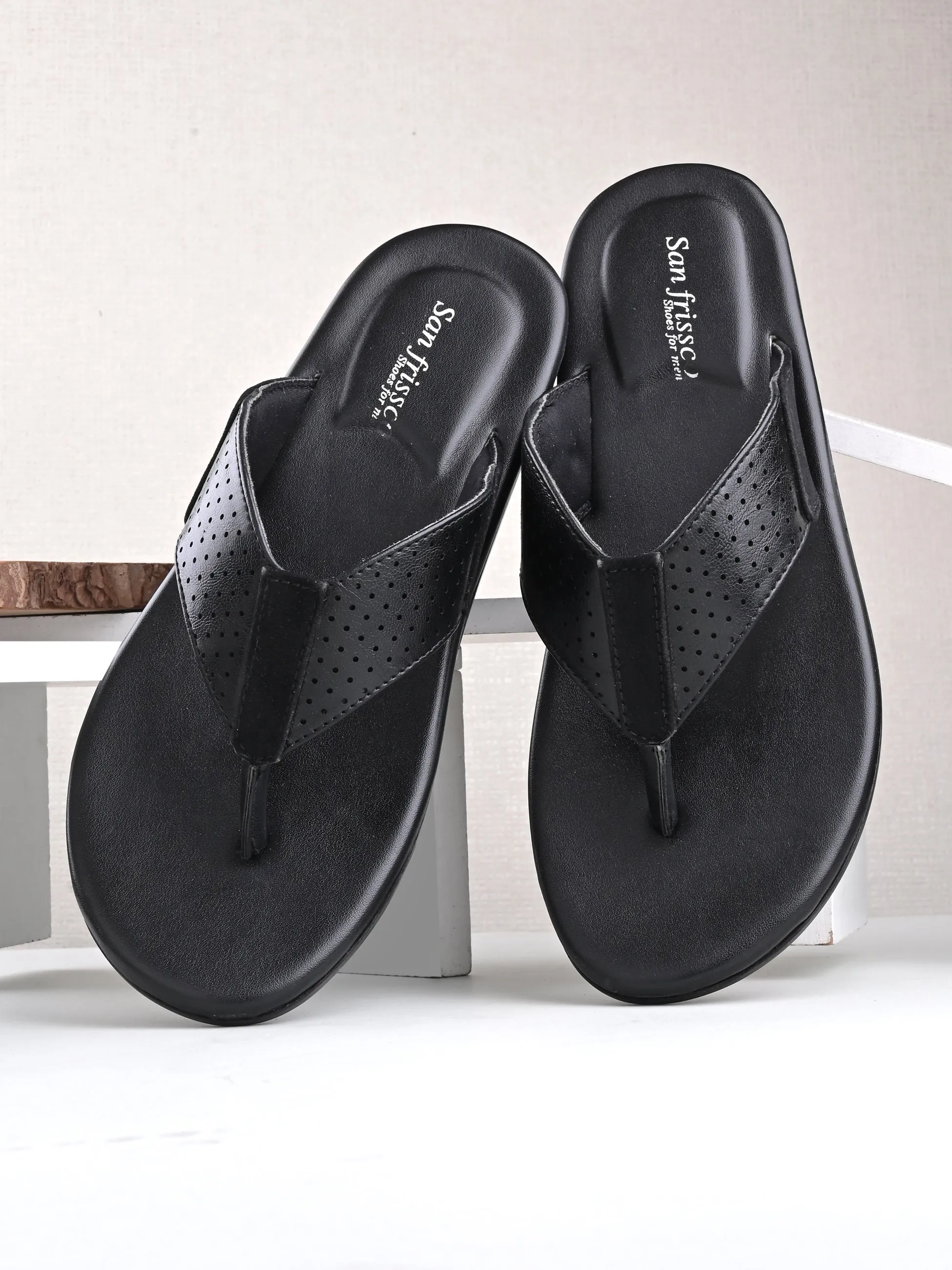 Script Black Thong Slippers