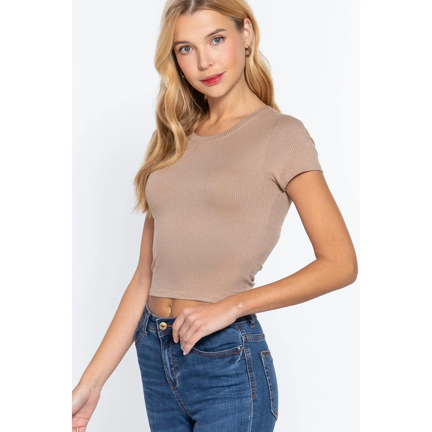 Short Slv Crew Neck Rib Crop Top