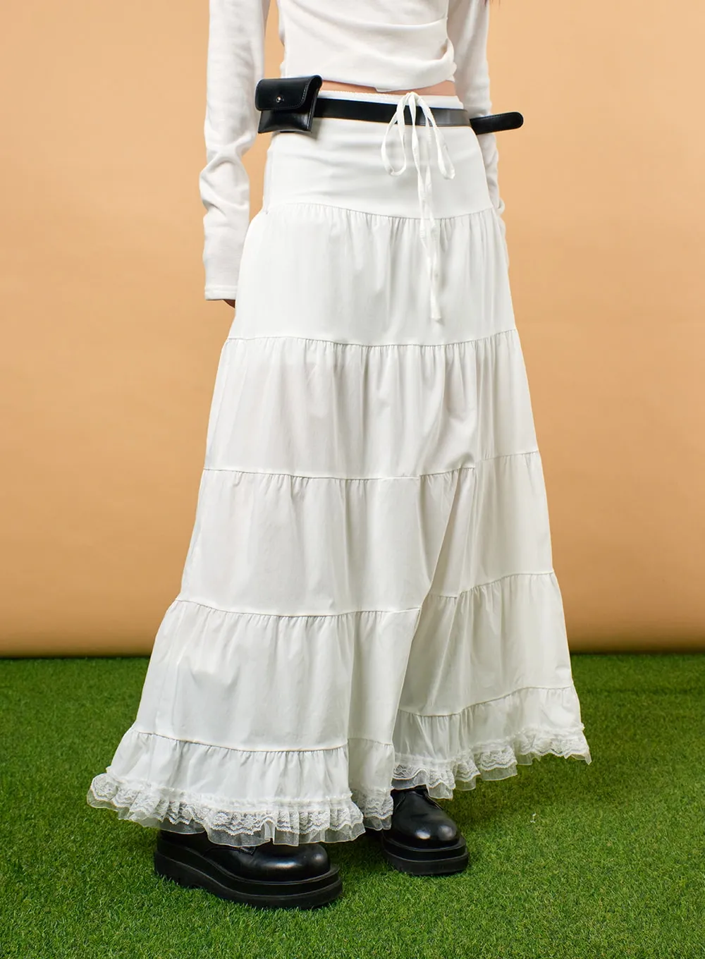 Solid Ruffle Hem Maxi Skirt IJ430