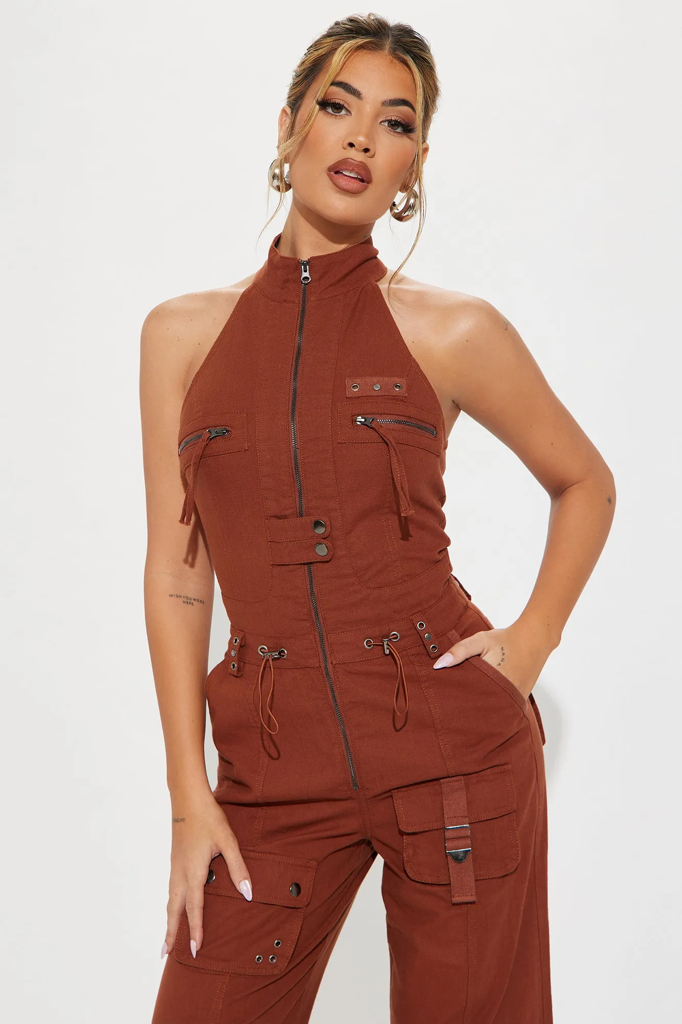 Take The Hint Jumpsuit - Cognac