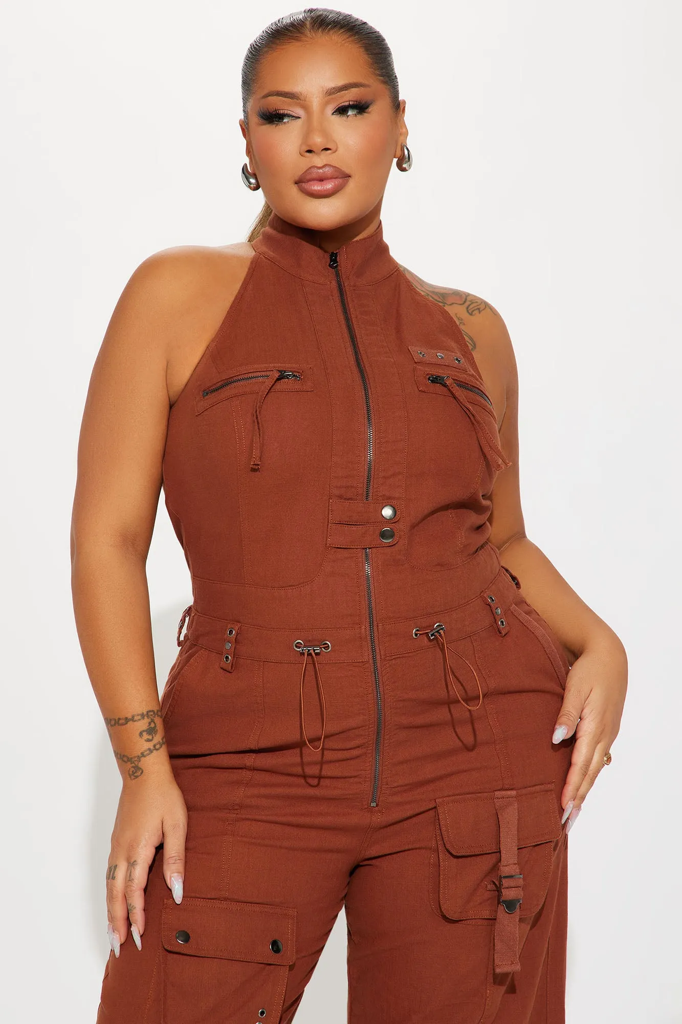 Take The Hint Jumpsuit - Cognac