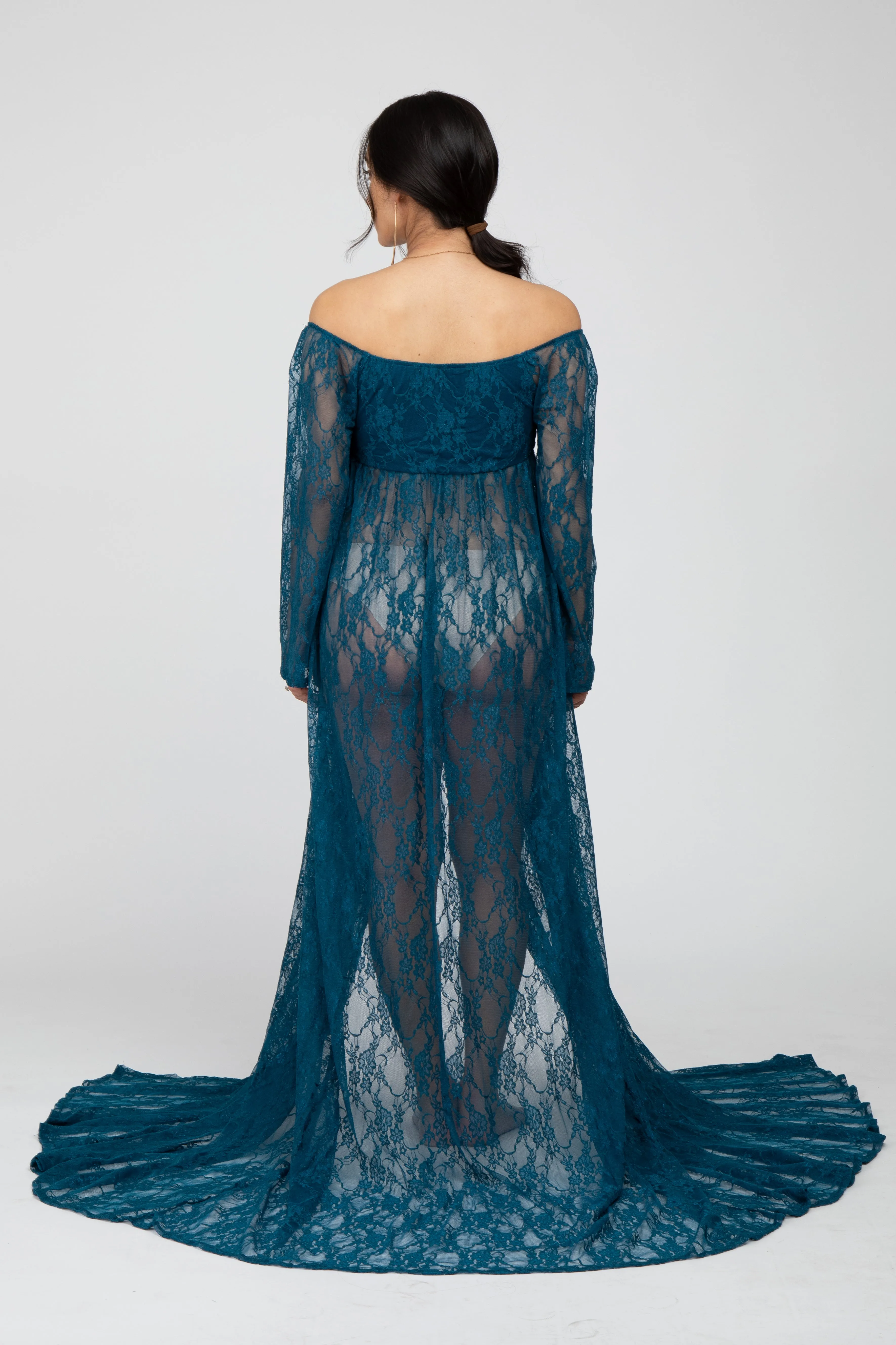 Teal Lace Off Shoulder Maternity Photoshoot Gown/Dress