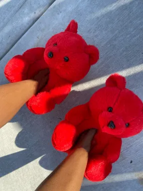 TEDDY BEAR SLIPPERS - RED