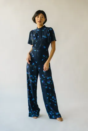 The Seldovia Mock Neck Jumpsuit in Navy   Purple