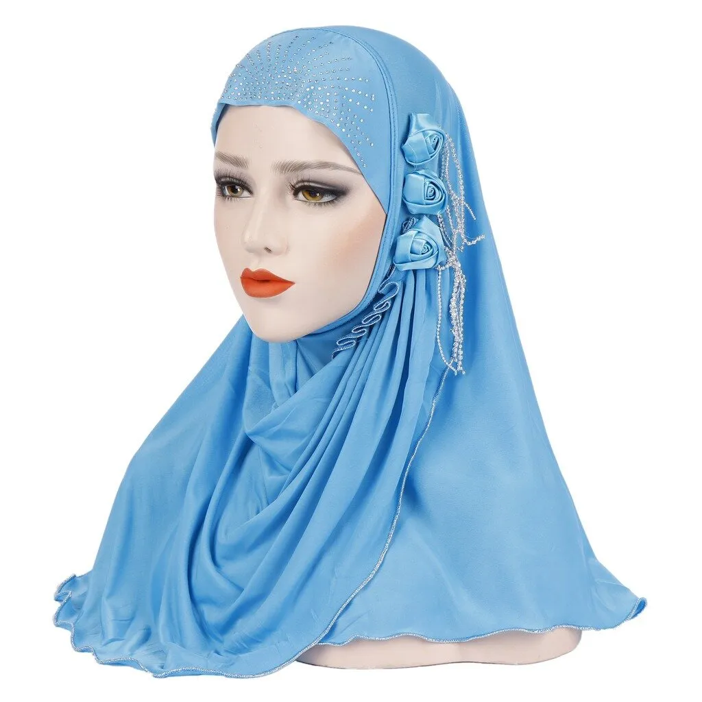 Women Lace Shawls Islamic Hijab Long Scarf Headwear Turban Cap