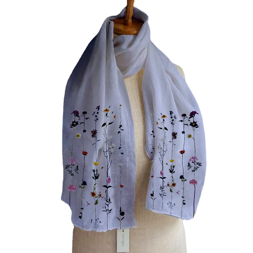 Women Multi-purpose Lightweight Floral Pattern Elegant Long Scarf Shawl