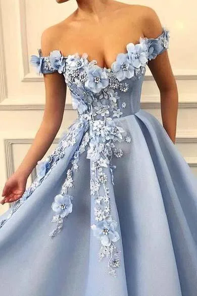 Women's Off the Shoulder Sweetheart Formal Party Prom Dress with 3D Flowers Beaded ER2107