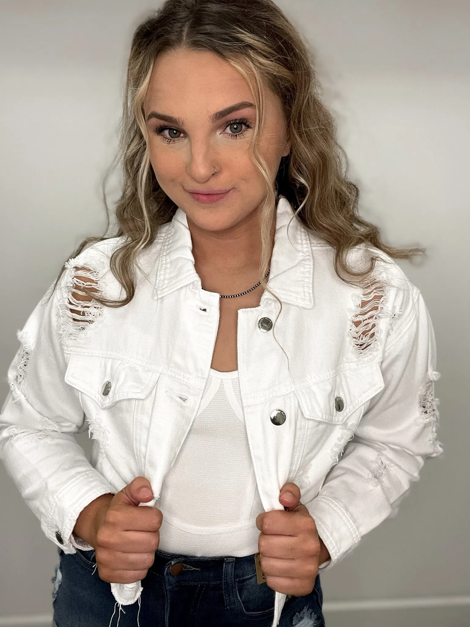 Wrenley White Denim Crop Jacket