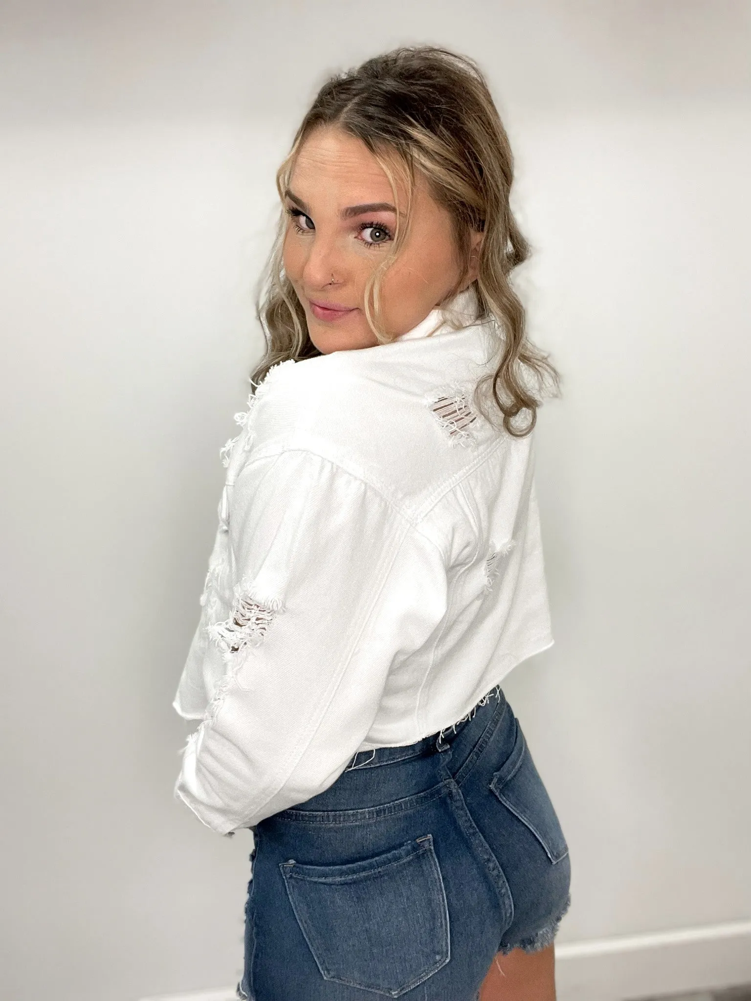 Wrenley White Denim Crop Jacket