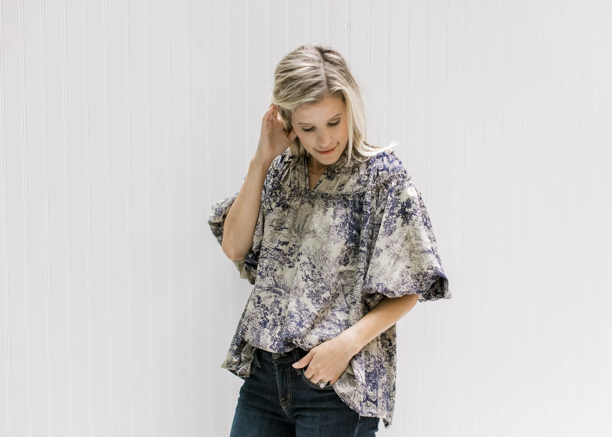 X Blue Toile Top