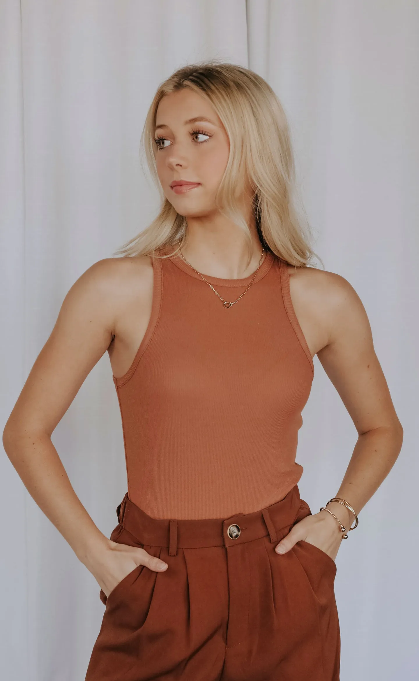 z supply: janice high neck tank - vintage brown