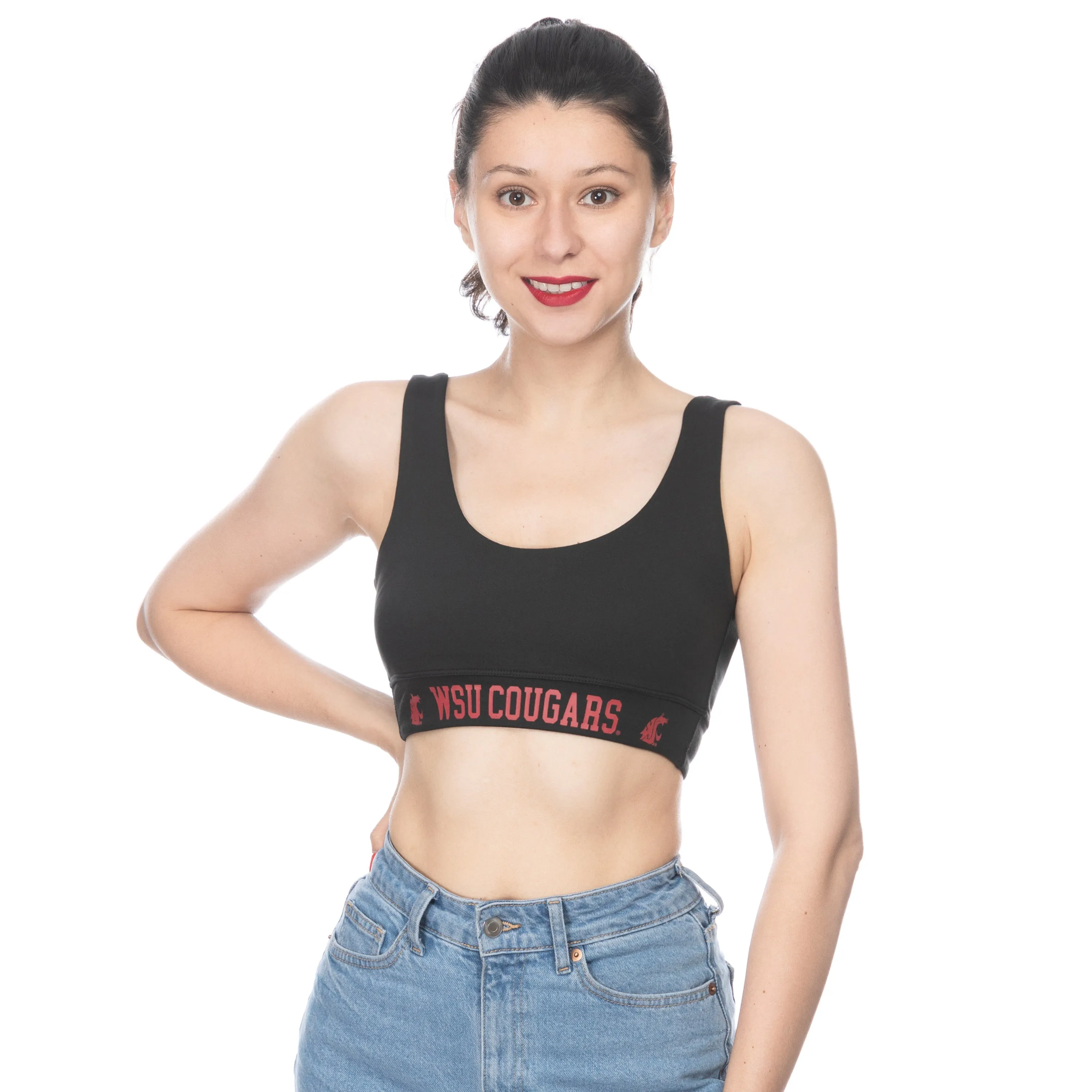 Zoozatz Black WSU Cougars Scoop Sports Bra